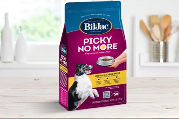 Bil-Jac Picky No More Medium & Large Breed Dog Food package front countertop